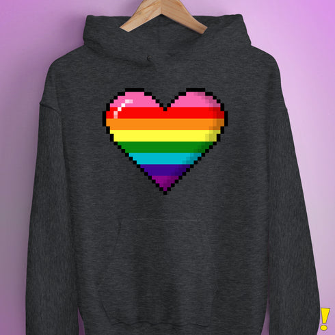 Gilbert Baker Original LGBTQ Gay Rainbow Pride 8-Bit Pixel Heart - Dark Grey Heather